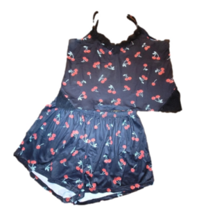 Pajama set - tanktop & shorts - black with cherries - 2XL